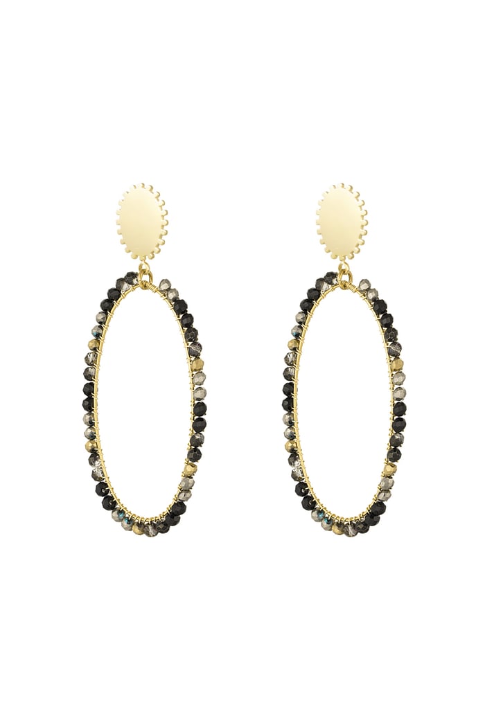 Oblong earrings with beads - Gold color/grey 