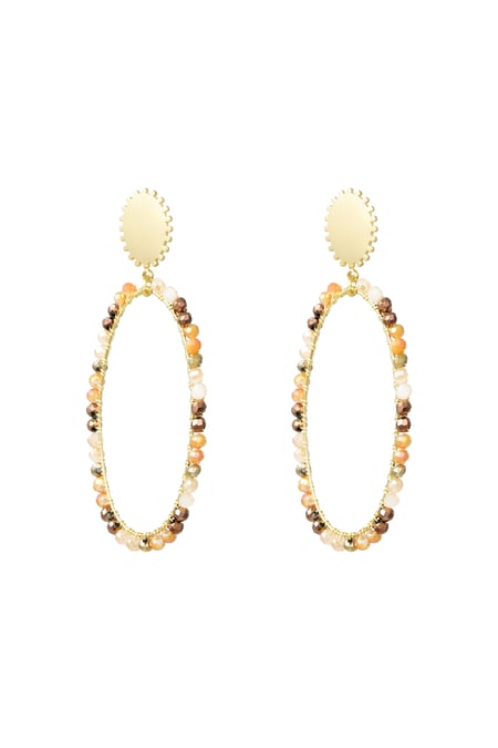 Elongated earrings with beads - Gold color/beige