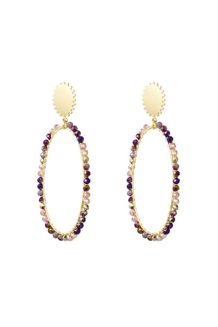 Oblong earrings with beads - Gold color/multi 2