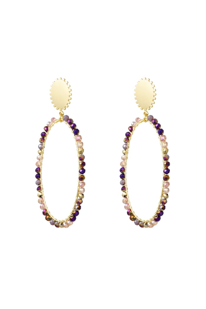 Oblong earrings with beads - Gold color/multi 