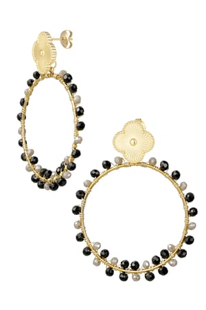 Clover earrings with beads - Gold color/grey h5 