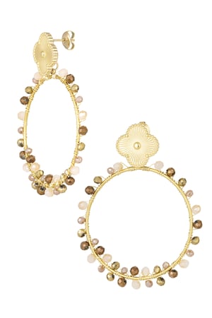 Clover earrings with beads - Gold color/beige h5 