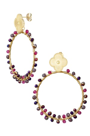 Clover earrings with beads - Gold color/purple h5 