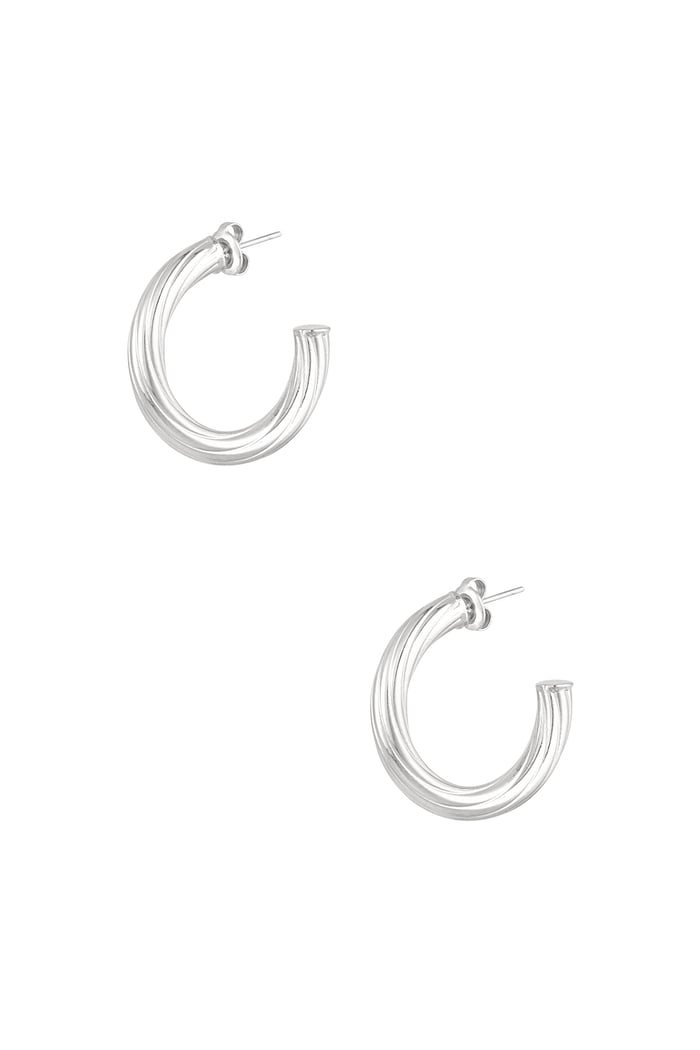 Earrings around small stripes - Silver Color color 