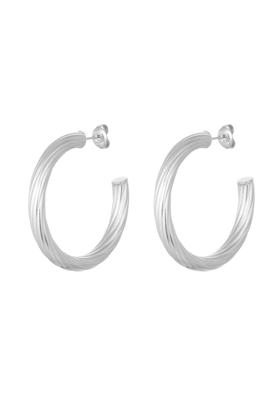 Boucles d'oreilles autour des rayures - Couleur argent 