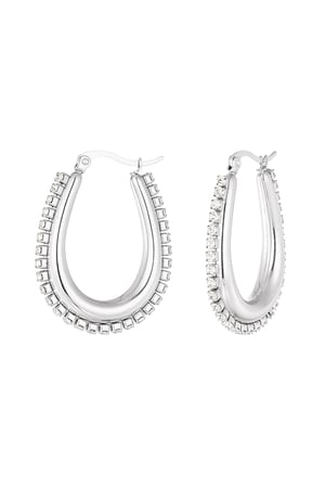 Drop shaped earrings with stones - Silver Color color h5 