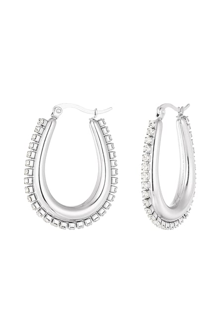 Drop shaped earrings with stones - Silver Color color