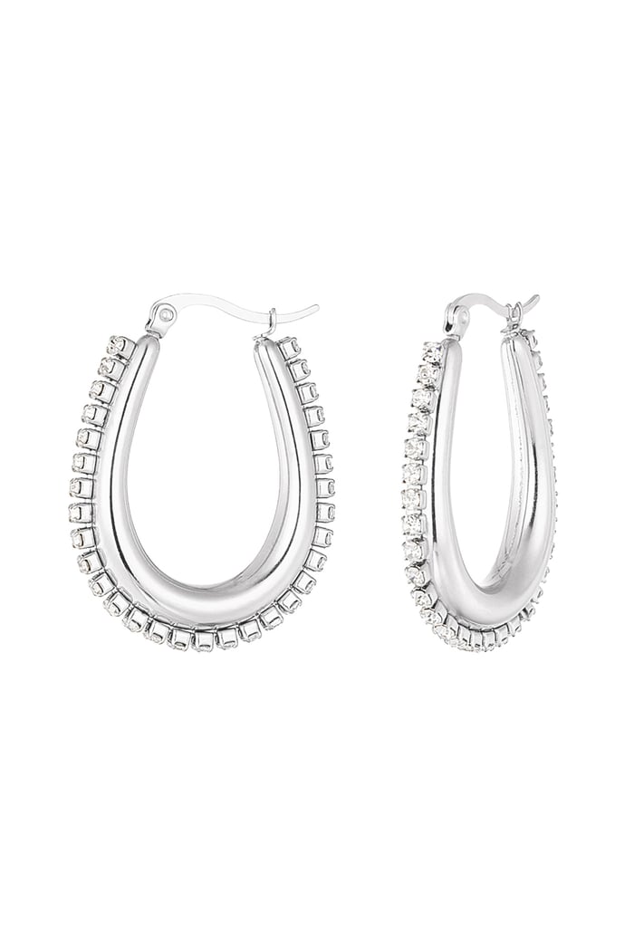 Drop shaped earrings with stones - Silver Color color 