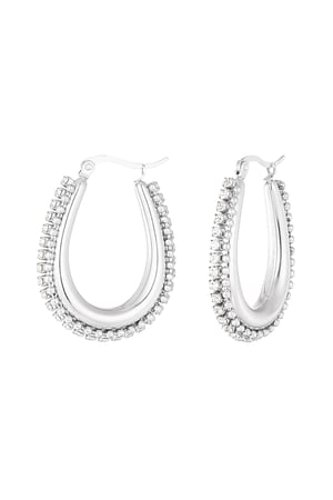 Drop shaped earring with stones and balls - Silver Color color h5 