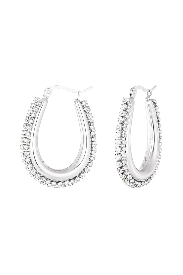 Drop shaped earring with stones and balls - Silver Color color 