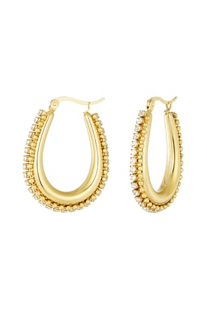 Drop shaped earring with stones with balls - Gold color h5 