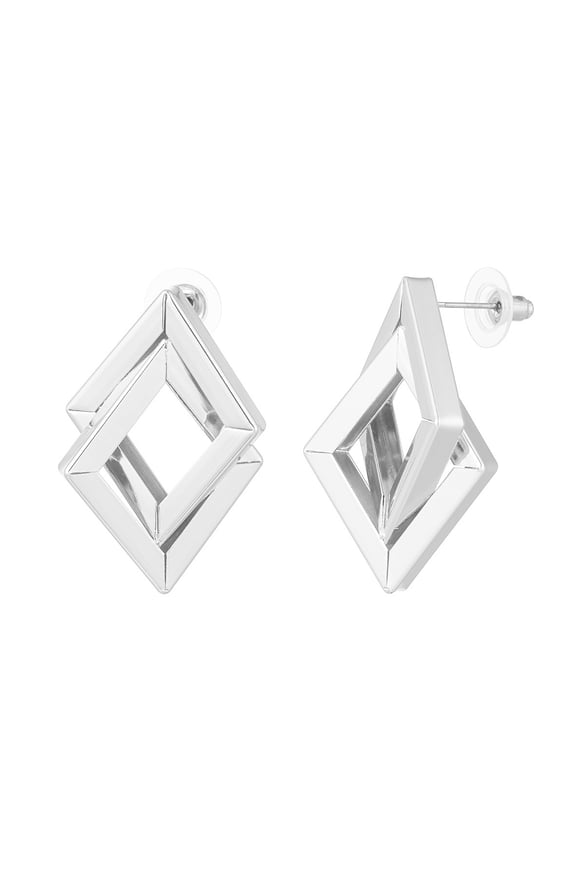 Double diamond earrings - Silver Color color