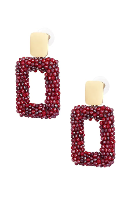 boucles d'oreilles rectangle avec perles de verre - rouge 2