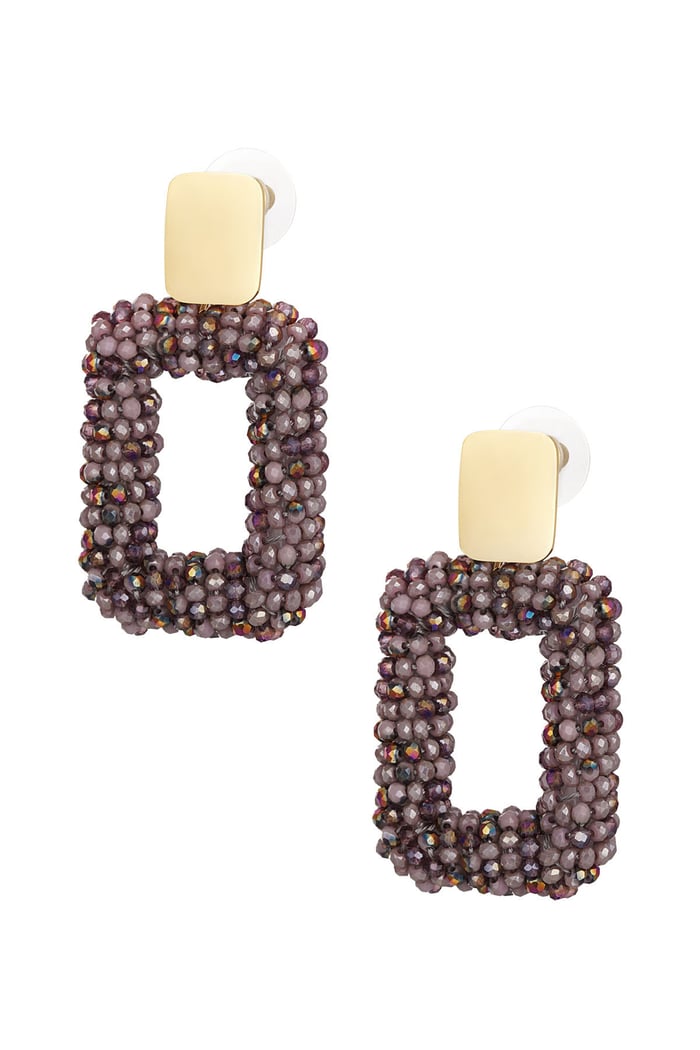 rectangle earrings with glass beads - purple 