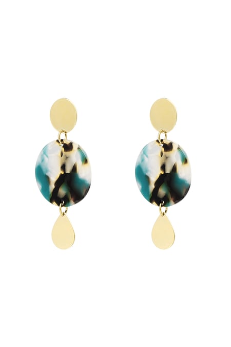 Earrings 3 times round - Gold color/green