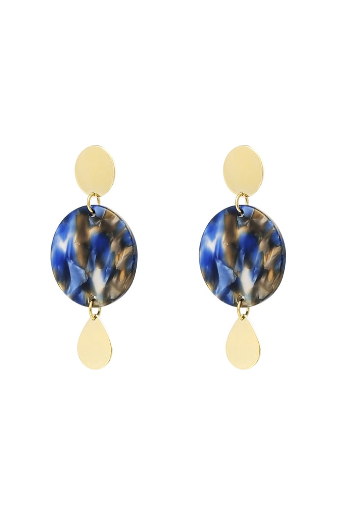 Earrings 3 times round - Gold color/blue 