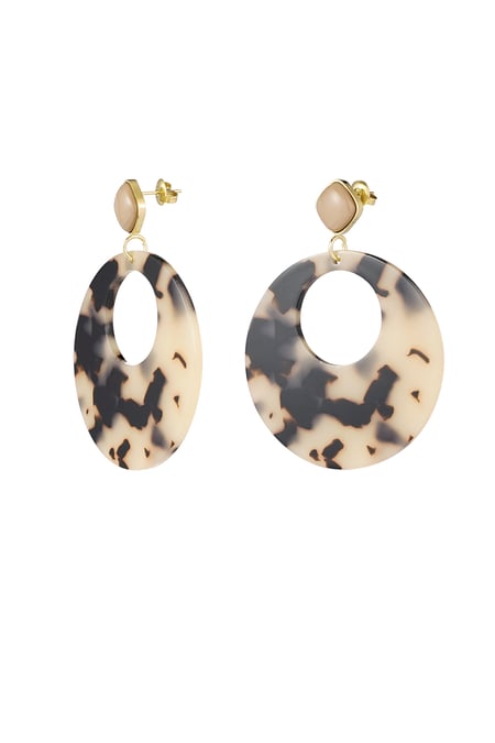 Round earrings with print - brown