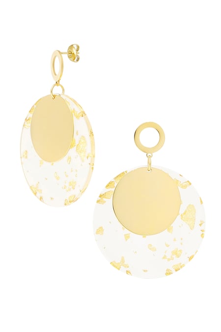 Round earrings with print - Gold color