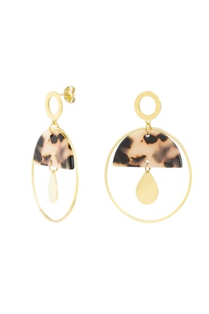 Earrings round with details - Gold color/camel h5 