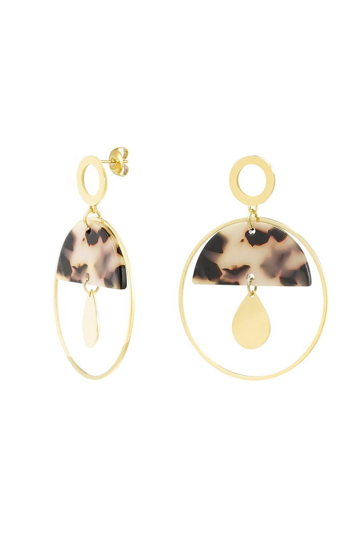 Round earrings with details - Gold color/beige 