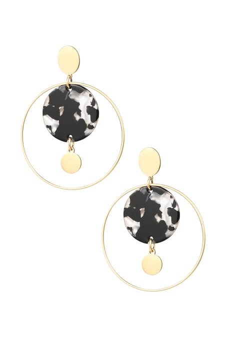 Circle earrings with print - black/Gold color