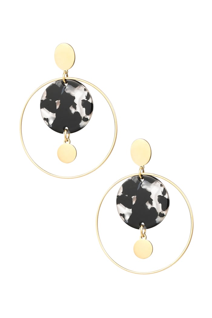 Circle earrings with print - black/Gold color 