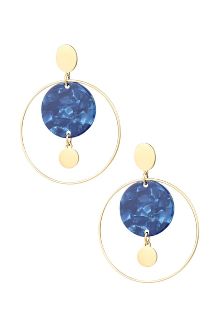 Circle earrings with print - Gold color/blue