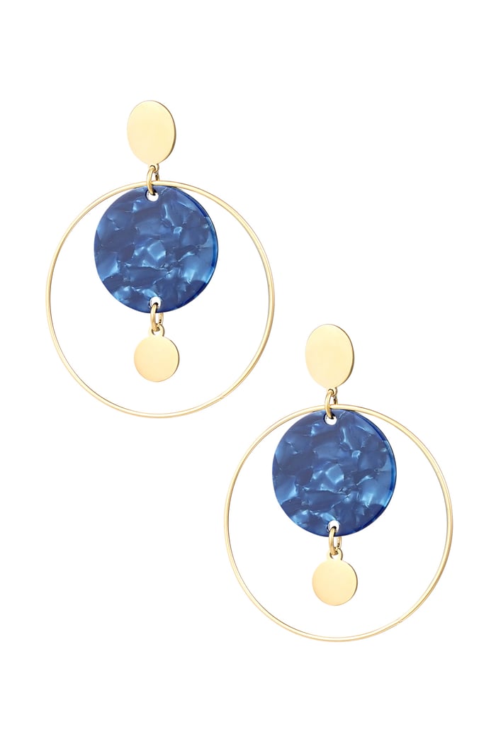 Circle earrings with print - Gold color/blue 