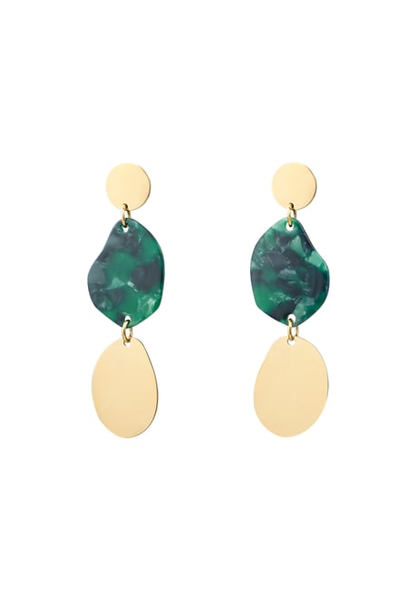 Earrings aesthetic coins - Gold color/green