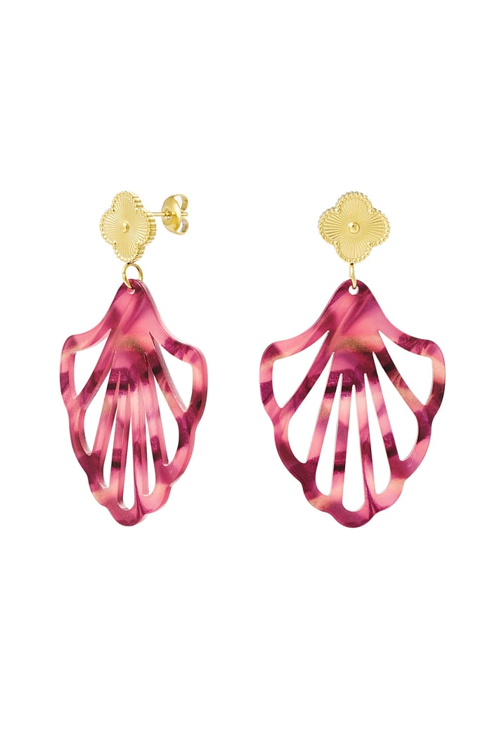 Earrings clover and shell with print - pink 