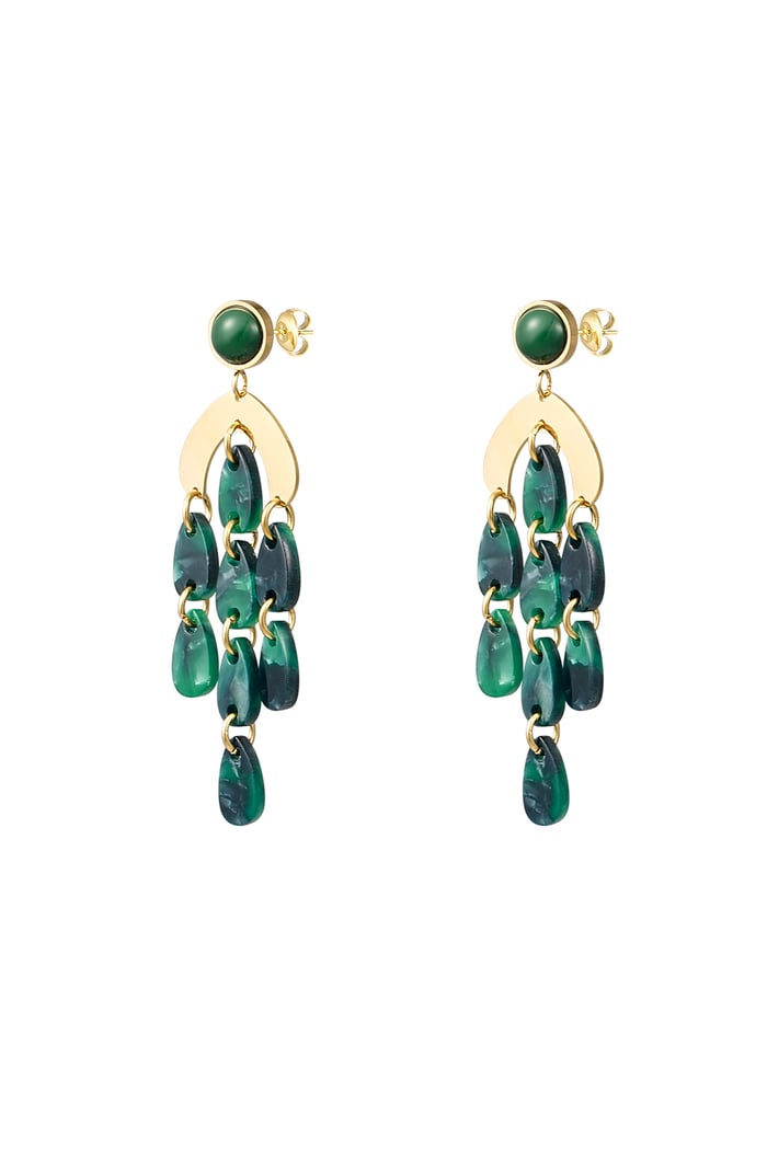 Earrings colored coins - Gold color/green 