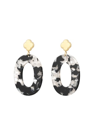 Earrings clover and oval with print - Gold color/black/white h5 