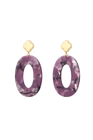 Earrings clover and oval with print - Gold color/purple h5 