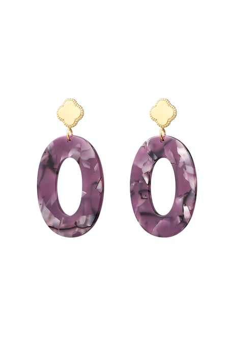 Earrings clover and oval with print - Gold color/purple