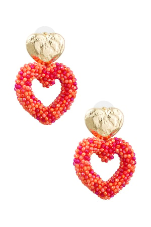 Heart bead earrings - Gold color/orange/red h5 