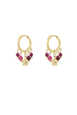 Earrings with stones garland - Gold color/pink h5 