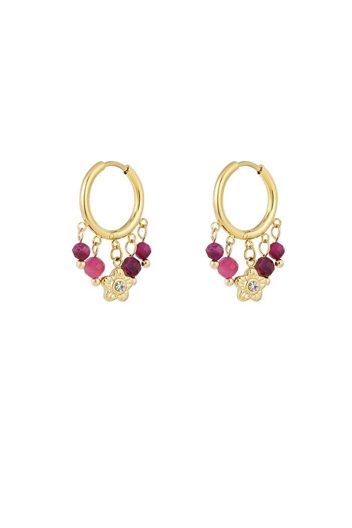 Earrings with stones garland - Gold color/pink 