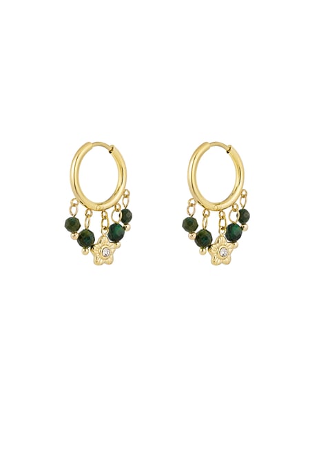 Earrings with stones garland - Gold color/green