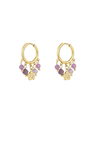 Earrings with stones garland - Gold color/lilac h5 