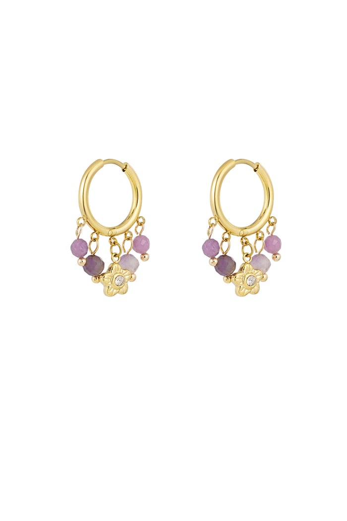 Earrings with stones garland - Gold color/lilac 