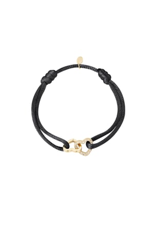 Satin bracelet double heart with stones - black Gold color h5 