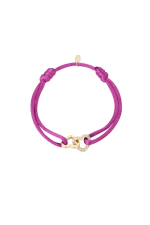 Satin bracelet double heart with stones - fuchsia h5 