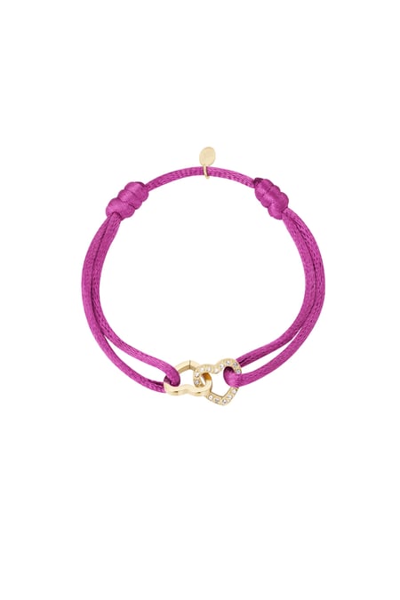 Satin bracelet double heart with stones - fuchsia 2