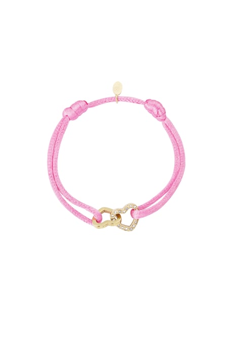 Satin bracelet double heart with stones - pink 2