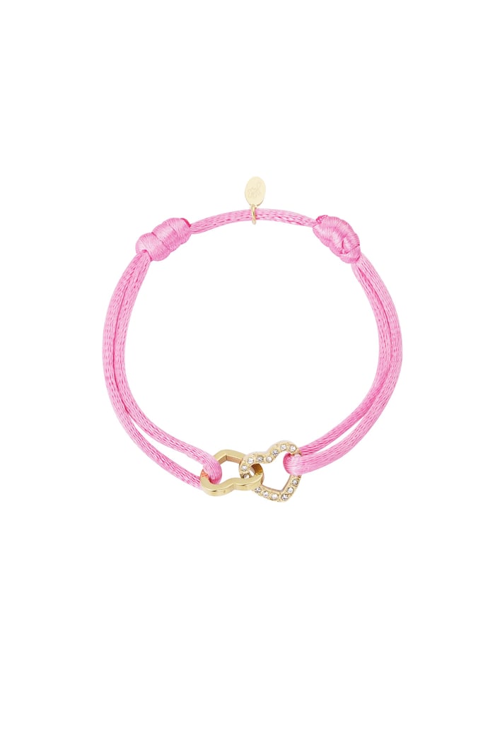 Satinarmband Doppelherz mit Steinen - rosa 