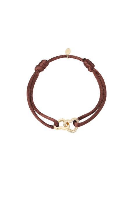 Satin bracelet double heart with stones - dark brown 2