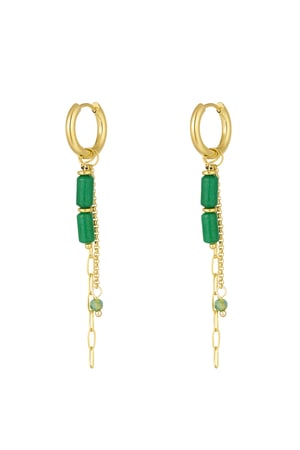 Earrings tube beads with chains - Gold color/green h5 