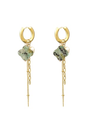 Clover earrings with chains - Gold color/olive green h5 