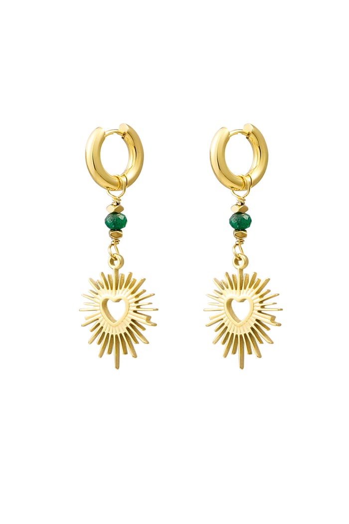 Earrings heart with stone - Gold color/green 