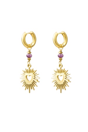 Earrings heart with stone - Gold color/purple h5 